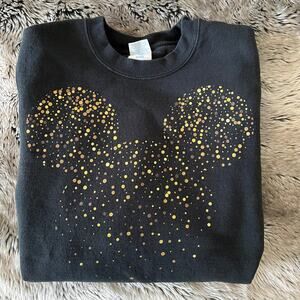 Disney New Year's Mickey Mouse Confetti Sweatshirt Black & Gold Sz Small